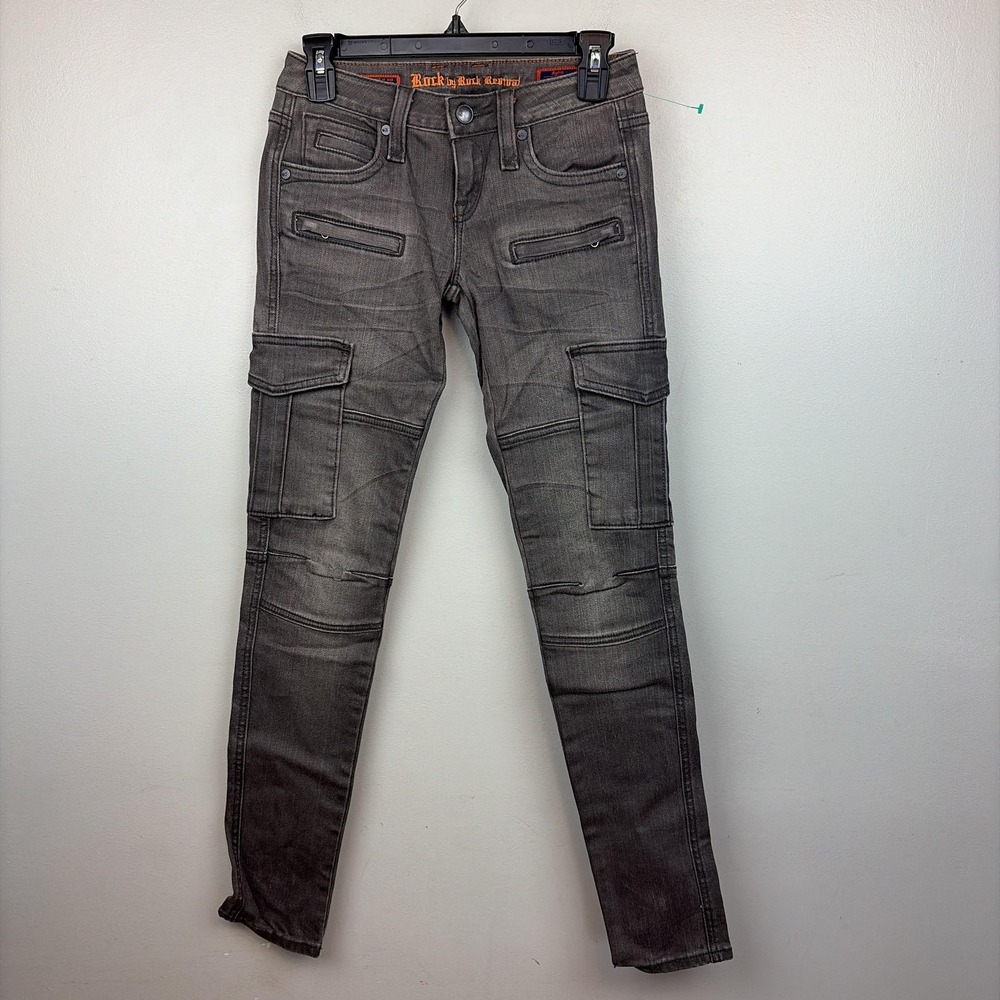 Rock By Rock‎ Revival Aylin Skinny Jeans Womens 25 Charcoal Cargo Stretch Denim